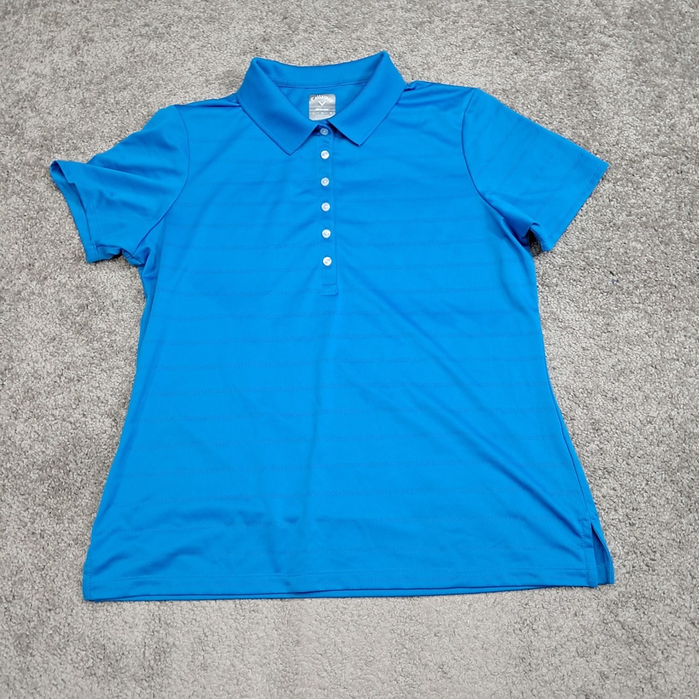 Callaway Womens Opti-Dri Blue Textured Stripe Golf Polo Shirt Size Large‎ 6948
